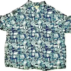 Island Passport Nautical Print Short Sleeve Camp Button Up Nautical Print 2X